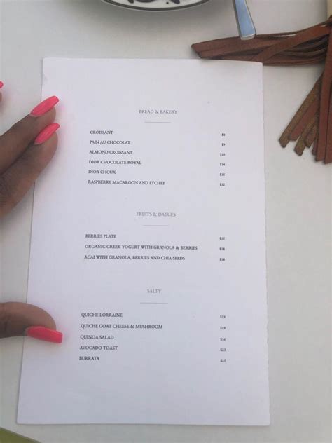 restaurant dior menu|Dior cafe miami menu prices.